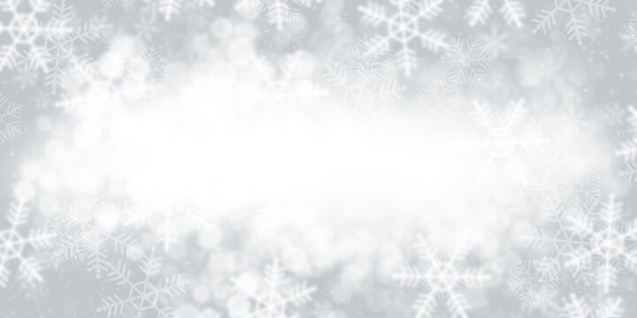 Abstract White Snow flake in Christmas holiday on grey gradients background.	