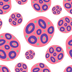 Seamless vector pattern colorful design detailed illustration abstract pink planets and asteroids