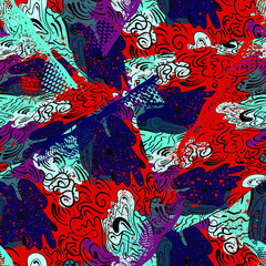 Fototapeta na wymiar Seamless hand drawn abstract vector artwork with unusual pattern