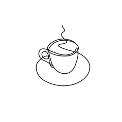 Hot drink mug image. Coffee cup single line vector lineart. Continuous line illustration.