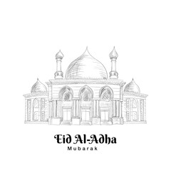 Mosque Sketch hand drawing Illustration for eid al adha mubarak