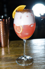 cocktail with ice in a bar. 