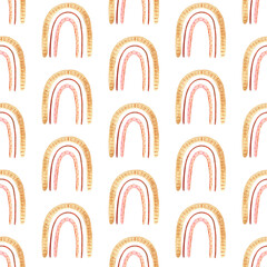 Seamless pattern with boho rainbow with star in neutral color. Watercolor hand drawn illustration digital paper