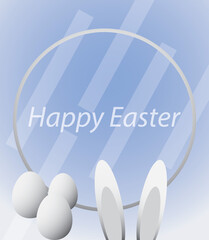 easter greeting card bunny ears, eggs and circle as background,