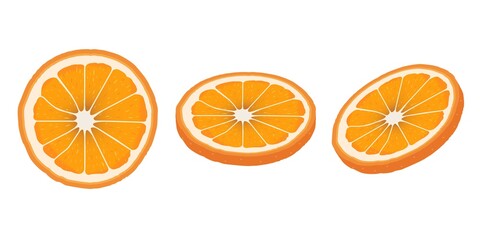 Set of fresh orange slices isolated on white background. Organic fruits. Cartoon style.