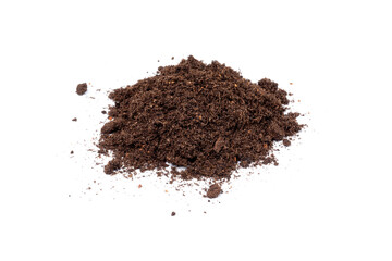 A pile of soil or ground for planting plants. Isolated on a white background
