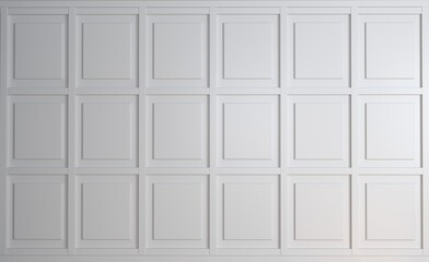 Classic wall of white wood panels. Design and technology