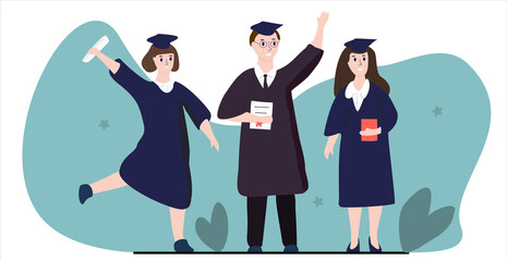 Smiling graduate students. Vector illustration for sites, invitations, etc