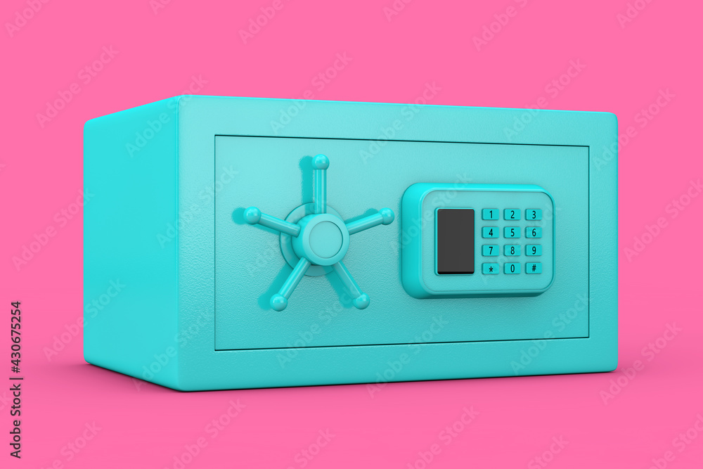 Poster blue security code vault safe in duotone style. 3d rendering