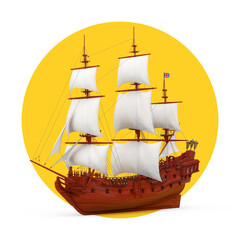Red Wooden Vintage Tall Sailing Ship, Caravel, Pirate Ship or Warship. 3d Rendering © doomu