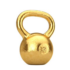 Fitness Concept. Golden Dumbbell Weight. 3d Rendering