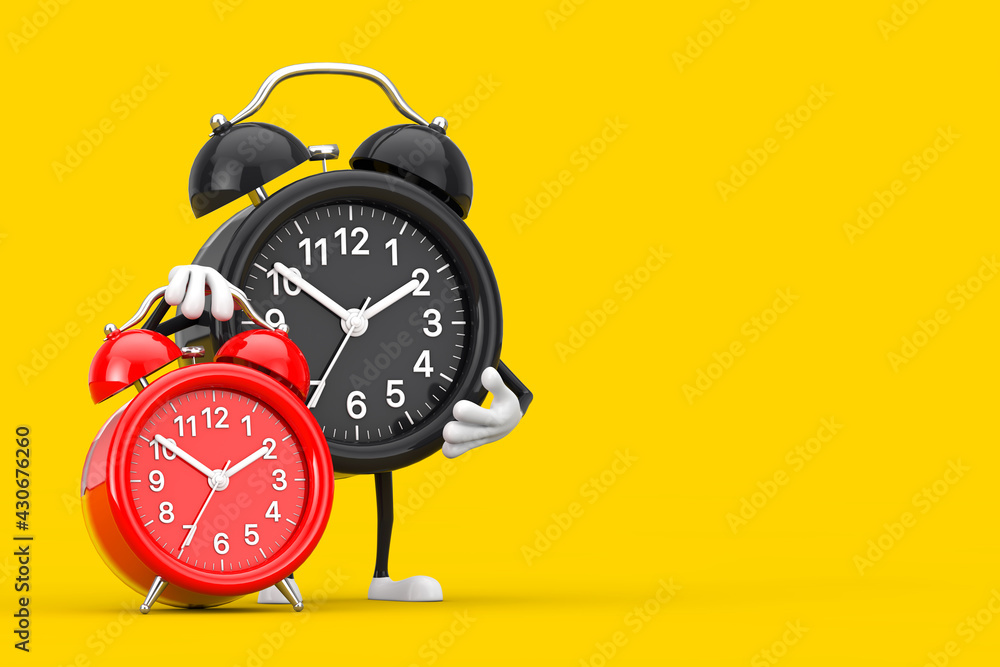 Leinwandbilder Alarm Clock Person Character Mascot with Red Alarm Clock. 3d Rendering
