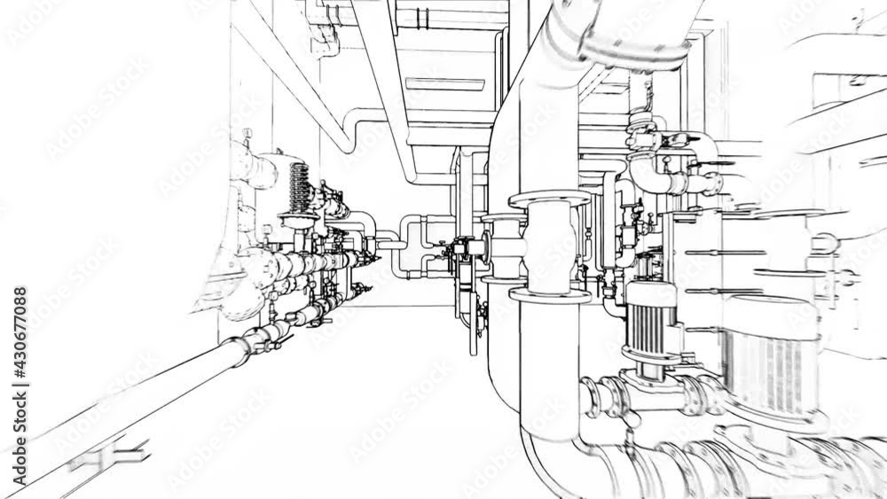 Poster conceptual visualization of the bim model utilities of the building at blueprint style