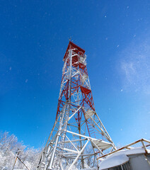 Panorama of the mountains in winter from the transmitting tower