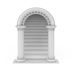 Obraz premium Entrance Classic Ancient Greek Column Arc with Concrete Stairs. 3d Rendering