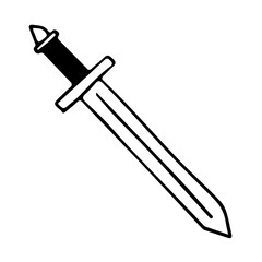 Short steel sword in doodle style isolated.