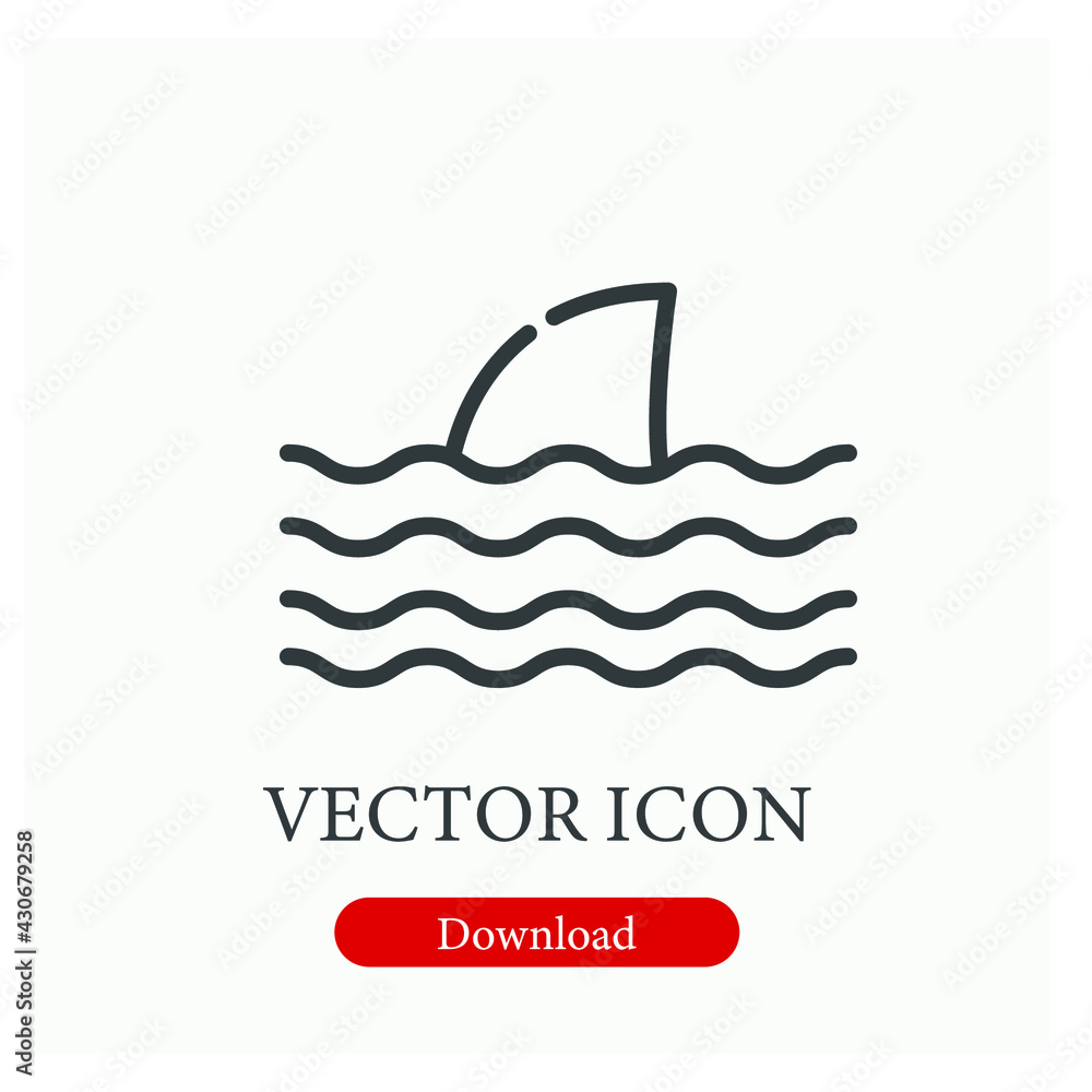 Poster shark vector icon. editable stroke. symbol in line art style for design, presentation, website or ap