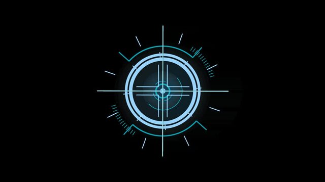 Futuristic optical aim. Military collimator sight, gun targets focus range indication.