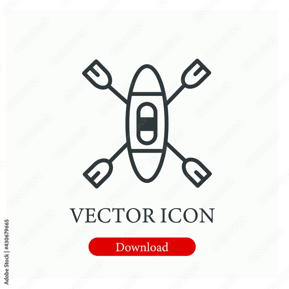 Poster canoe vector icon. editable stroke. symbol in line art style for design, presentation, website or ap