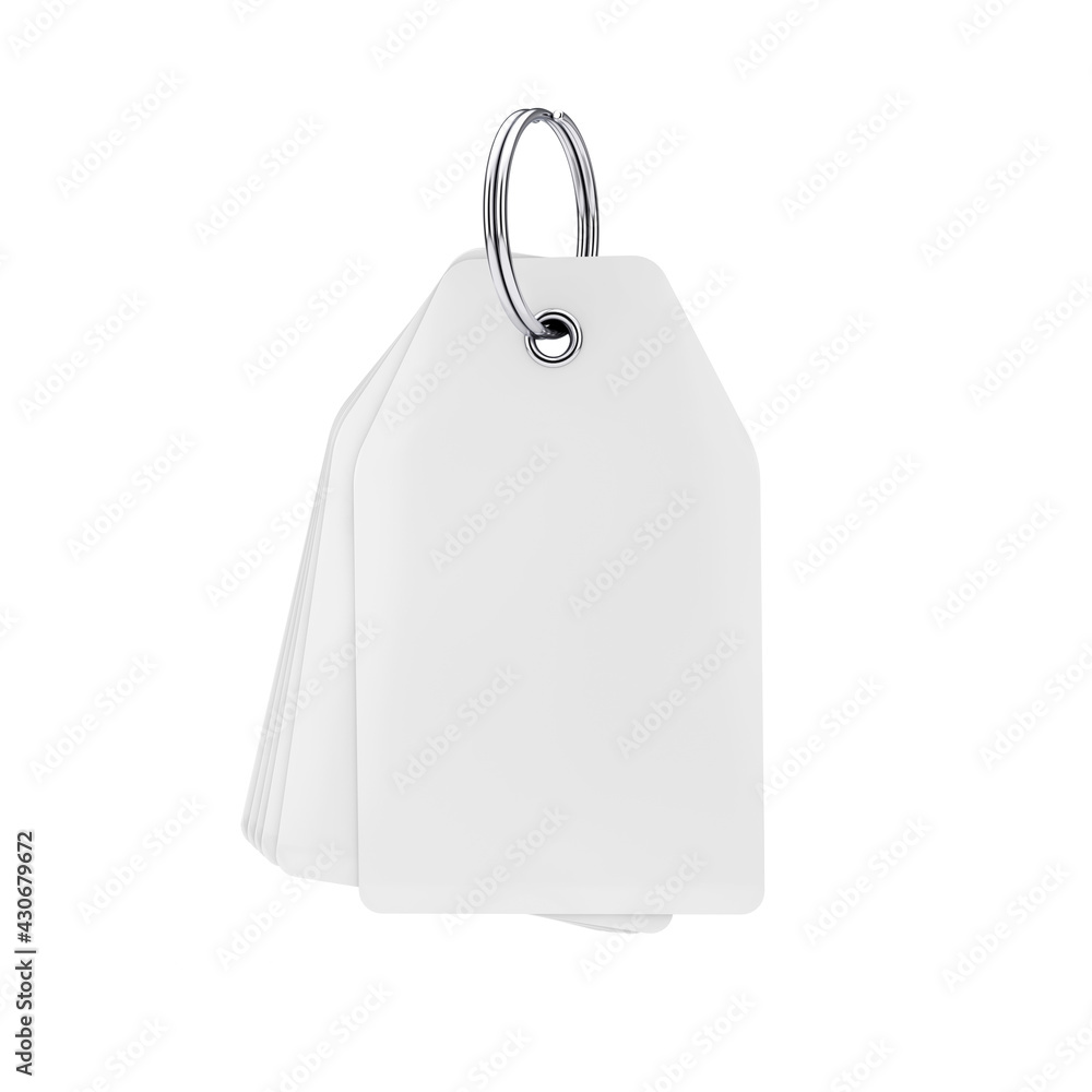 Poster Stack of White Blank Tags with Free Space for Your Design on a Key Ring. 3d Rendering