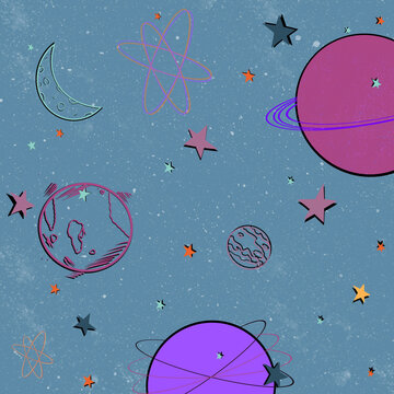 space pattern with pastel colors