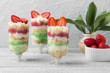 Strawberry mint dessert with butter cream.