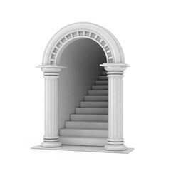 Obraz premium Entrance Classic Ancient Greek Column Arc with Concrete Stairs. 3d Rendering