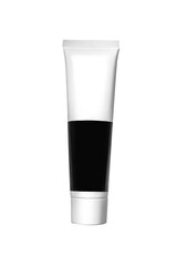 Half white half black tube of toothpaste isolated at white background.