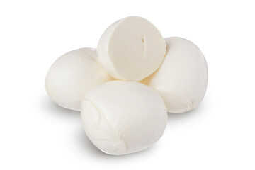 Mozzarella cheese sliced with basil leaf isolated on white background with clipping path and full depth of field