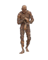 3D illustration of a zombie mummy fantasy creature walking toward the camera isolated on white.