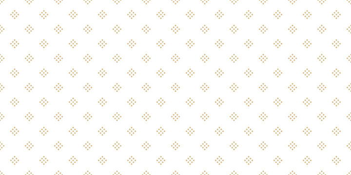 Vector geometric background with small diamond shapes, tiny rhombuses, dots. Abstract golden seamless pattern. Luxury gold and white texture. Modern repeat design for decor, print, website, wallpapers
