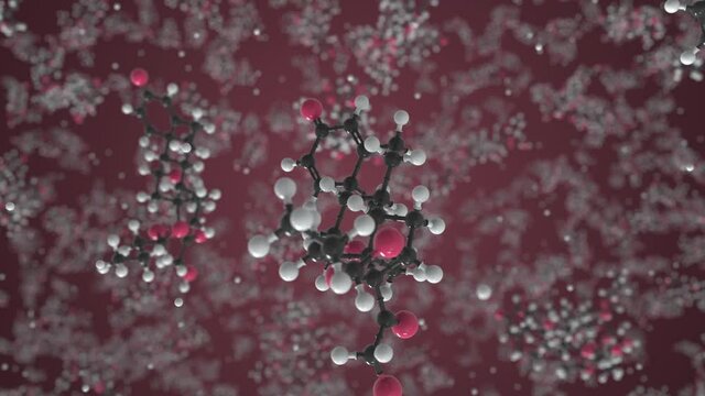 Budesonide molecule. Molecular model. Looping seamless 3d animation