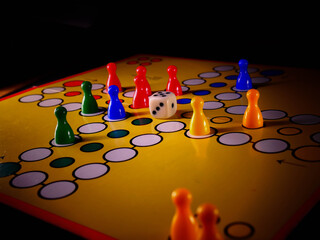 Ludo board family game. Close-up view. Selective focus.