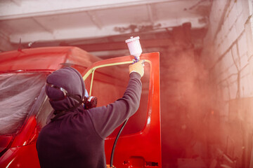 Truck painting in red, car body repair
