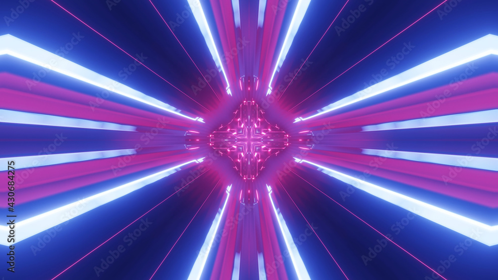Poster 3d render. sci-fi tunnel with neon lights. abstract high-tech tunnel as background in the style of c