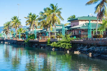 Tuinposter Afdaling naar het strand A view of the La Guancha boardwalk from the water.  Ponce, Puerto Rico, USA.