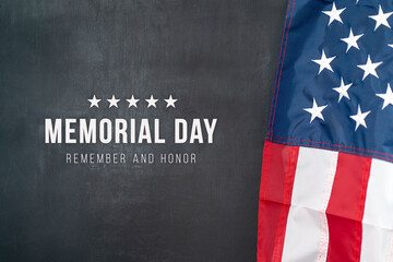 Fototapeta premium Memorial Day, Remember and honor. American holiday in the United States. Illustration with USA flag and black background