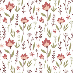 Seamless floral vector pattern. Trendy soft pink and light green colors on white. Tender floral design with fancy flowers. For textile design, card, wrapping paper, surface textures, fabric print