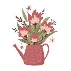Bouquet of flowers in a jug. For greeting cards, posters, stickers, invitation, t-shirt print. Love, Women's day, Mother's Day, wedding or spring concept. Vector greeting card