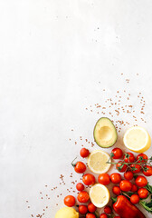 Fresh colorful vegetables and seeds on a light background. Copy Space. Healthy food concept.