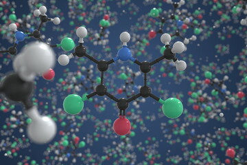 Clopidol molecule made with balls, scientific molecular model. Chemical 3d rendering