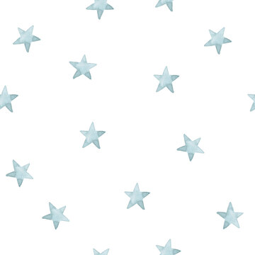 Seamless pattern with abstract
grey stars  on white
 background,
watercolor illustration