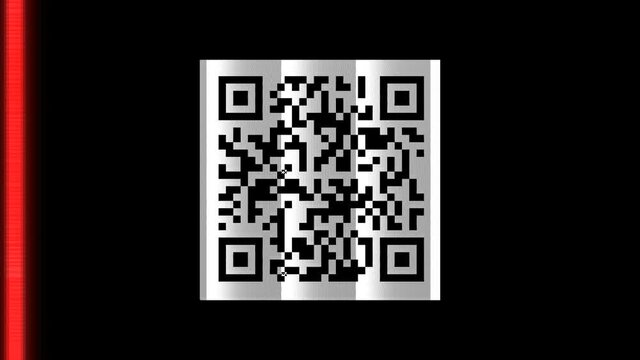 Full screen scanning QR code with visible pixels , qrcode scan on mobile phone, with red horizontal line sweep, smartphone. For e-commerce, shopping, payment, contact tracing, store. 4K Looped video
