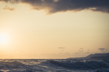 Amazing sea sunset, the sun, waves, clouds
