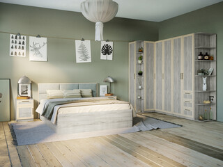 3d rendering modern skandinavian bedroom