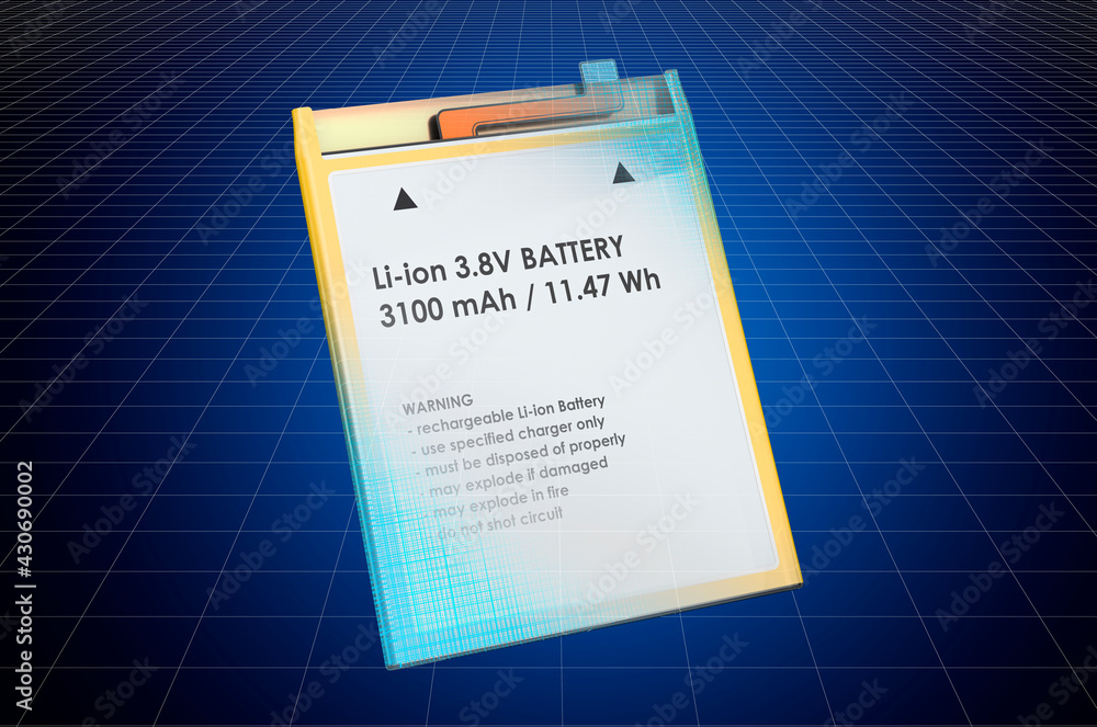 Aufkleber visualization 3d cad model of cell phone battery, blueprint. 3d rendering