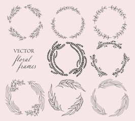 Set of vector hand drawn floral frames