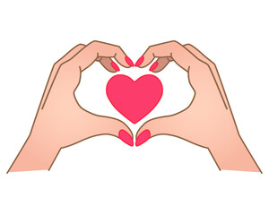 Hands show gesture - heart with heart inside - vector full color illustration. Heart sign shown by hands. Female hands with manicure show heart - Valentine's Day, love