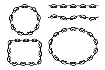 Frame of rope knots, pattern. Vector decorative design elements, templates for text.