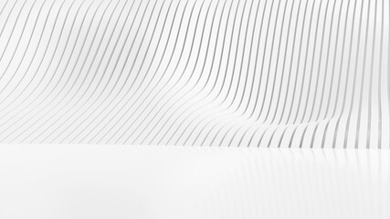 White abstract background with long polygonal bars laid out in a wave.3d illustration